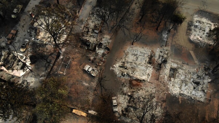 Aerial view of the burnt remains of Paradise, Calif., after the Camp fire.