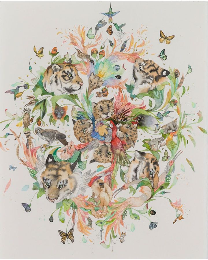 Laura Bell's watercolours show endangered animals in the form of a 'mandala', or sacred symbol (Credit: Weinberg/Newton Gallery/ Photography by Evan Jenkins)