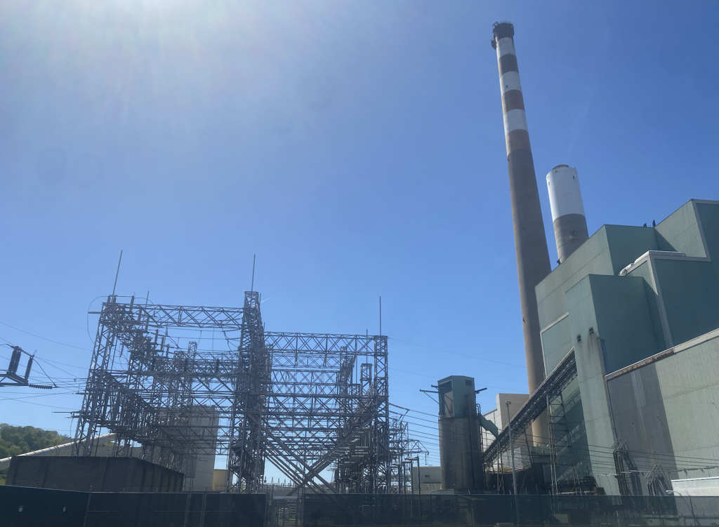 The Cheswick Generating Station and smokestacks located mere blocks from the Rachel Carson Homestead in Springdale, Pennsylvania on May 9, 2022. Credit: Katie Surma