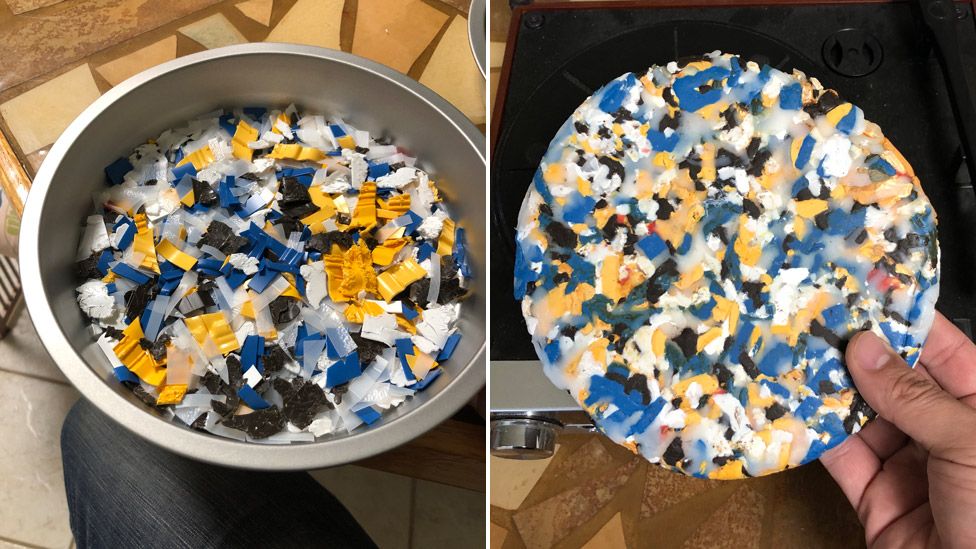 Before and after: "Ocean vinyl" made from waste plastic from the seas