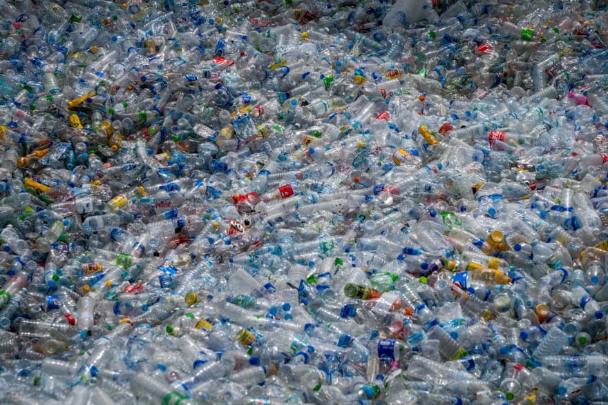 Plastic water bottles at a recycling facility in Bang Phli, Thailand