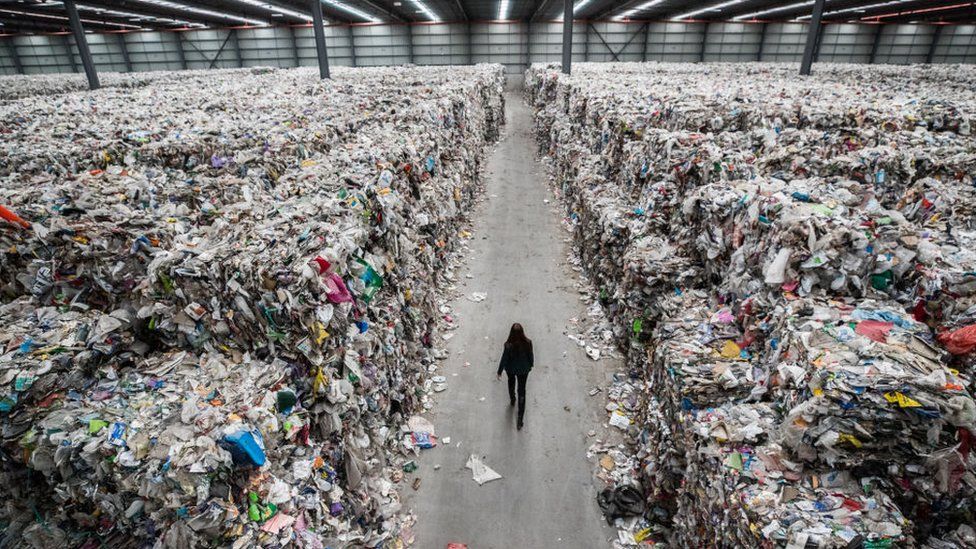 A Melbourne warehouse full of plastic to be recycled