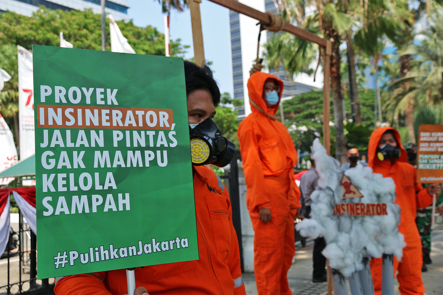 A protest organized against the proposed incinerator in Jakarta.