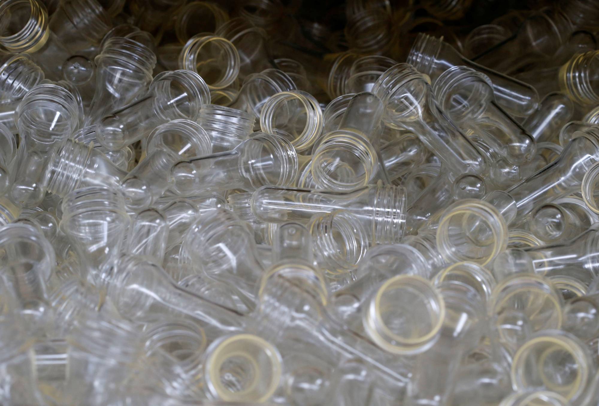 VeganBottles with zero oil are 100% biodegradable, compostable and are made from sugar cane. This batch is seen on the production line at the Lyspackaging factory in Saintes, France, in 2018. | REUTERS
