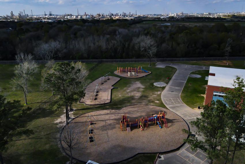 A playground at San Jacinto Elementary School, located in Deer Park a few miles from the highly industrialized Houston Ship Channel. On March 31, 2019, air quality inspectors from the Environmental Protection Agency recorded extremely high levels of benzene in the air as they drove past the elementary school. Residents were not warned about the pollution present in the community that day.