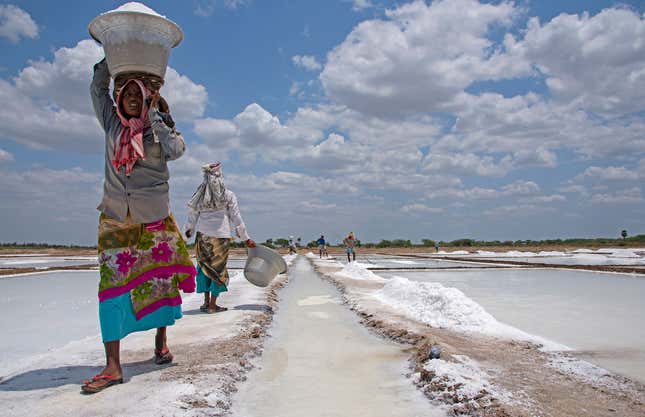 Workers at the salt pan in Thoothukudi, Tamil Nadu. The state is India’s second largest salt producer after Gujarat.