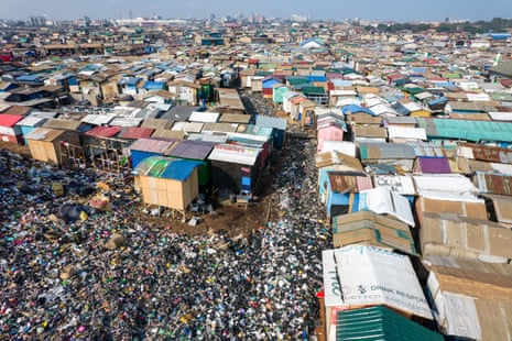 An aerial view of Old Fadama, the largest informal settlement in Accra, Ghana