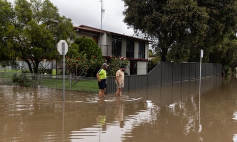 Floodwater is seen in the centre of Seymour on Monday 8 January 2024